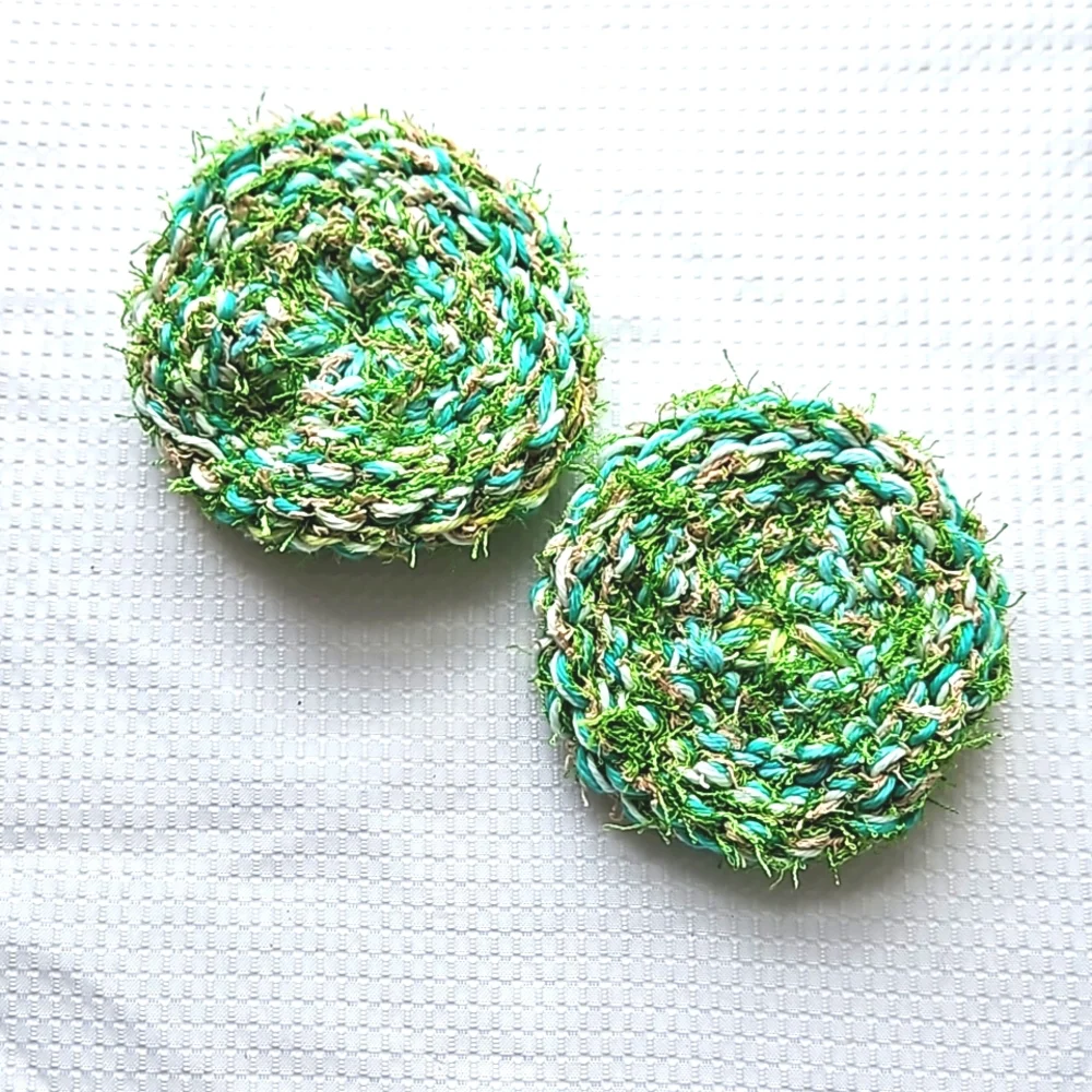 Eco-Friendly Variegated Yarn Kitchen Scrubber Sponge Set of 2 Green Blue